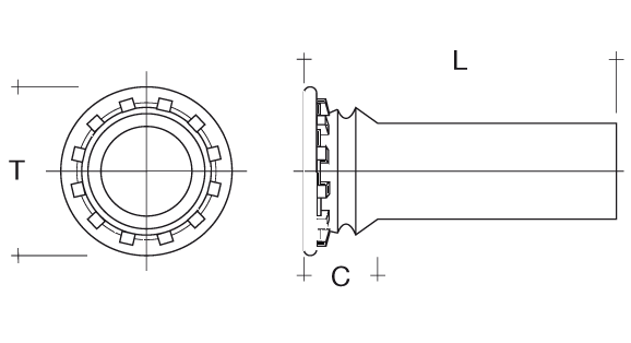 schema technique d'un goujon lisse à sertir pour trou traversant