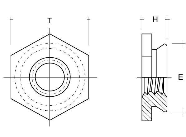 schema technique d'un ecrou à sertir pour trou traversant