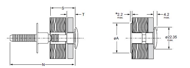 schema technique d'un rivet multiserrage à tête plate