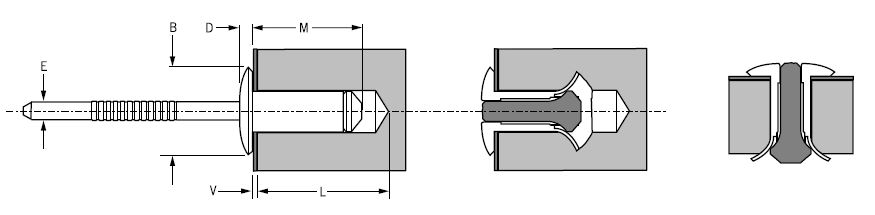 schema technique d'un rivet T-lok  à tête plate